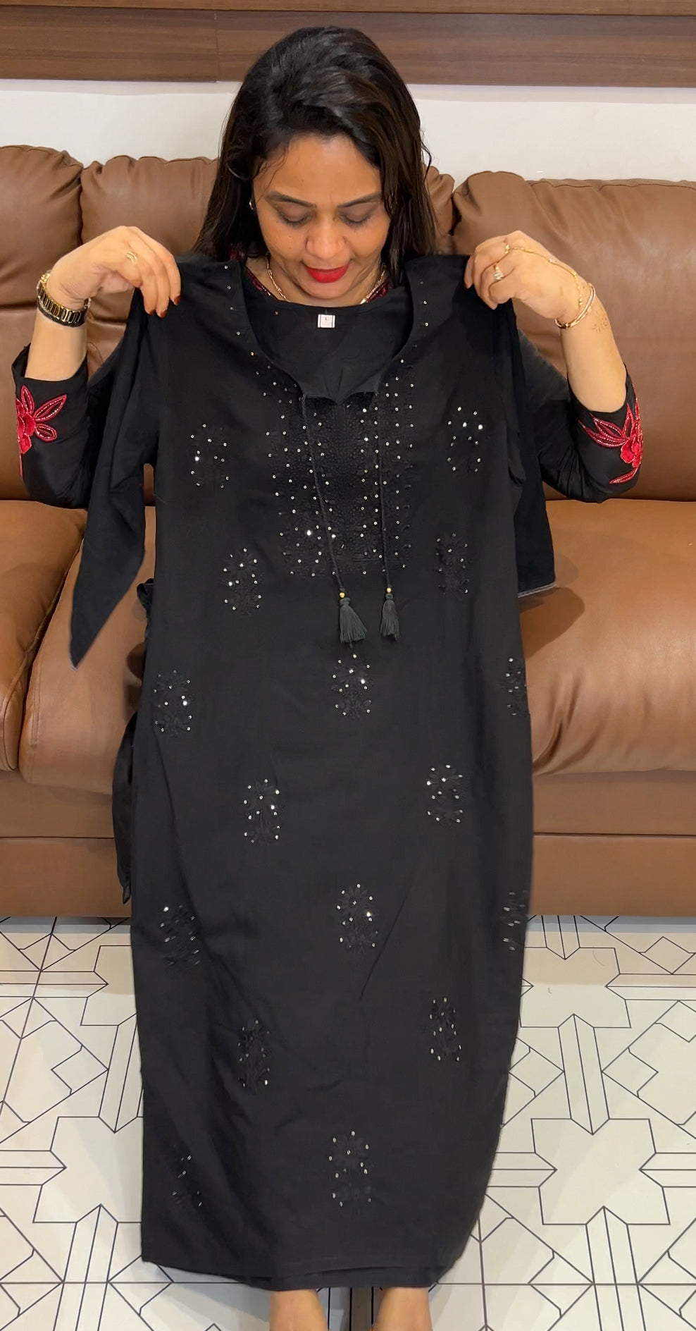 CHIKANKARI RAYON LONG TOP - IHA 24022