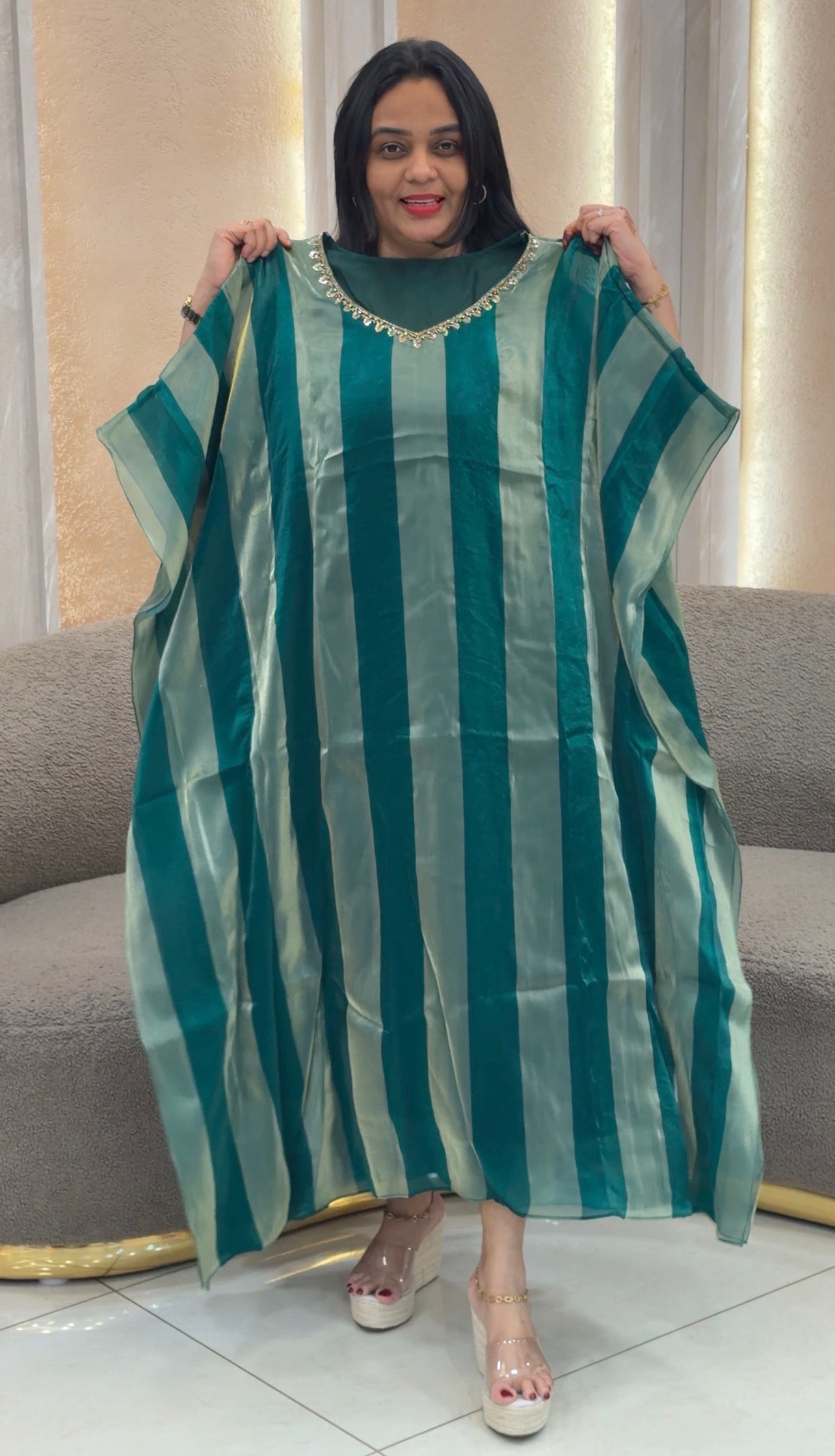 IHA'S IN-HOUSE VELVET ORGANZA KAFTAN TOPS - IHA 32942