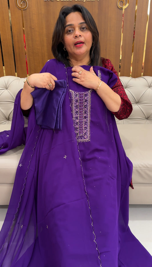 HAND WORKED UNSTITCHED SALWAR SUITS - IHA 25952