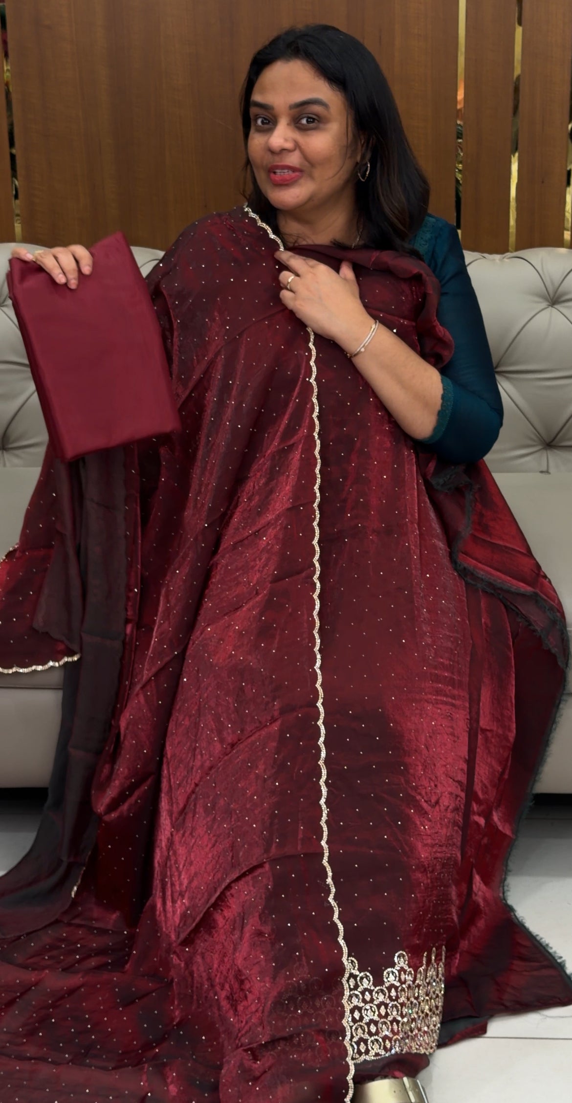 VELVET ORGANZA UNSTITCHED SALWAR SUITS - IHA 30680