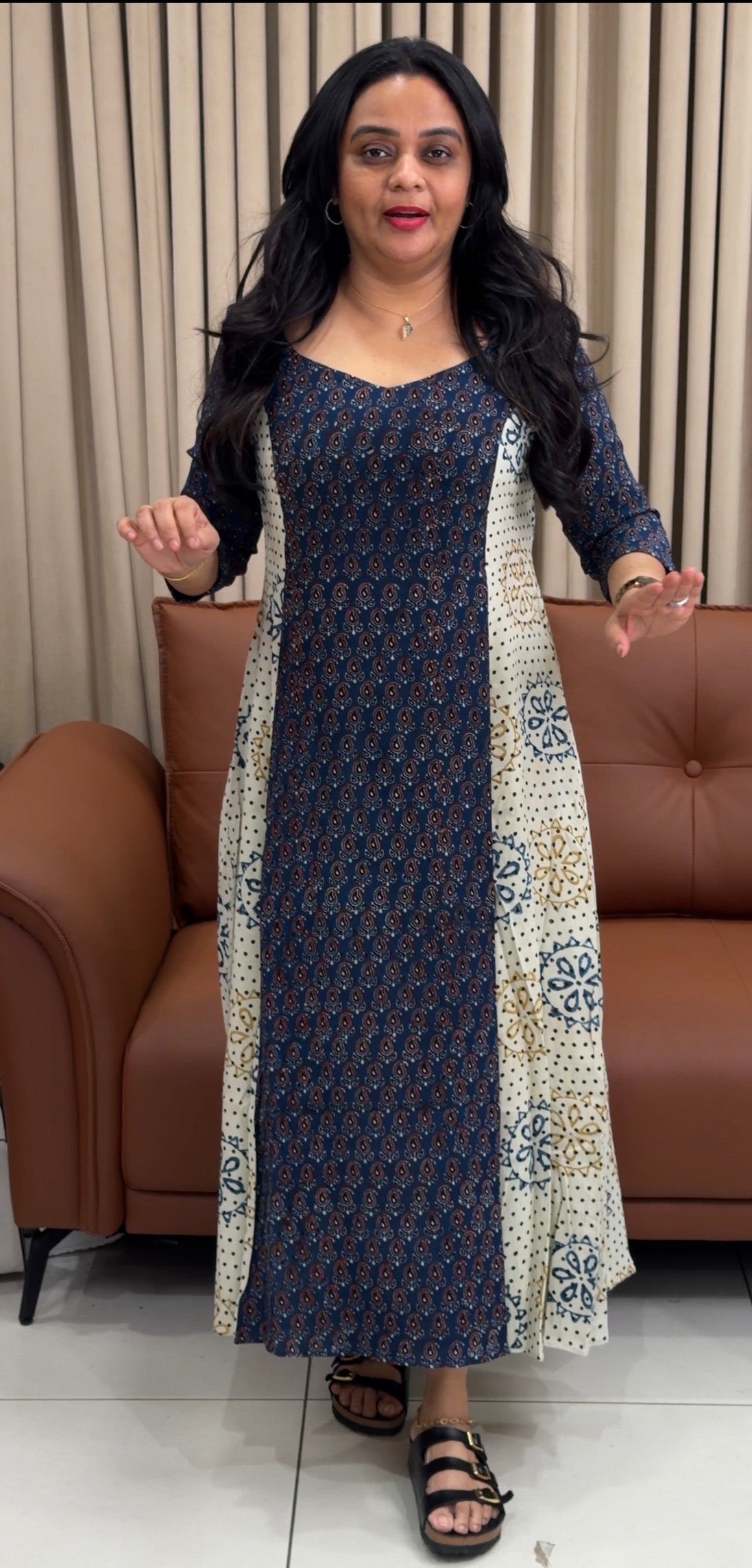 IHA'S IN-HOUSE AJRAK PRINTED ALINE TOPS - IHA 34867