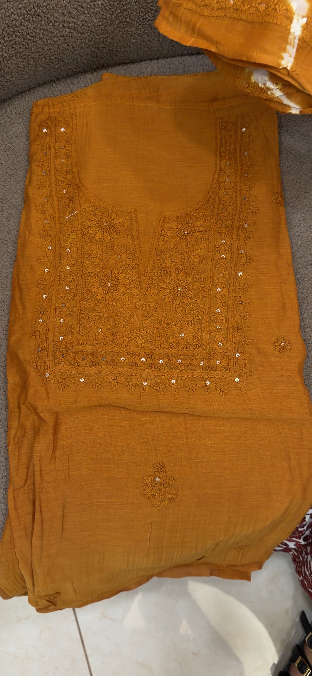 MUL CHANDERI CHIKANKARI UNSTITCHED SALWAR SUITS - IHA 34348