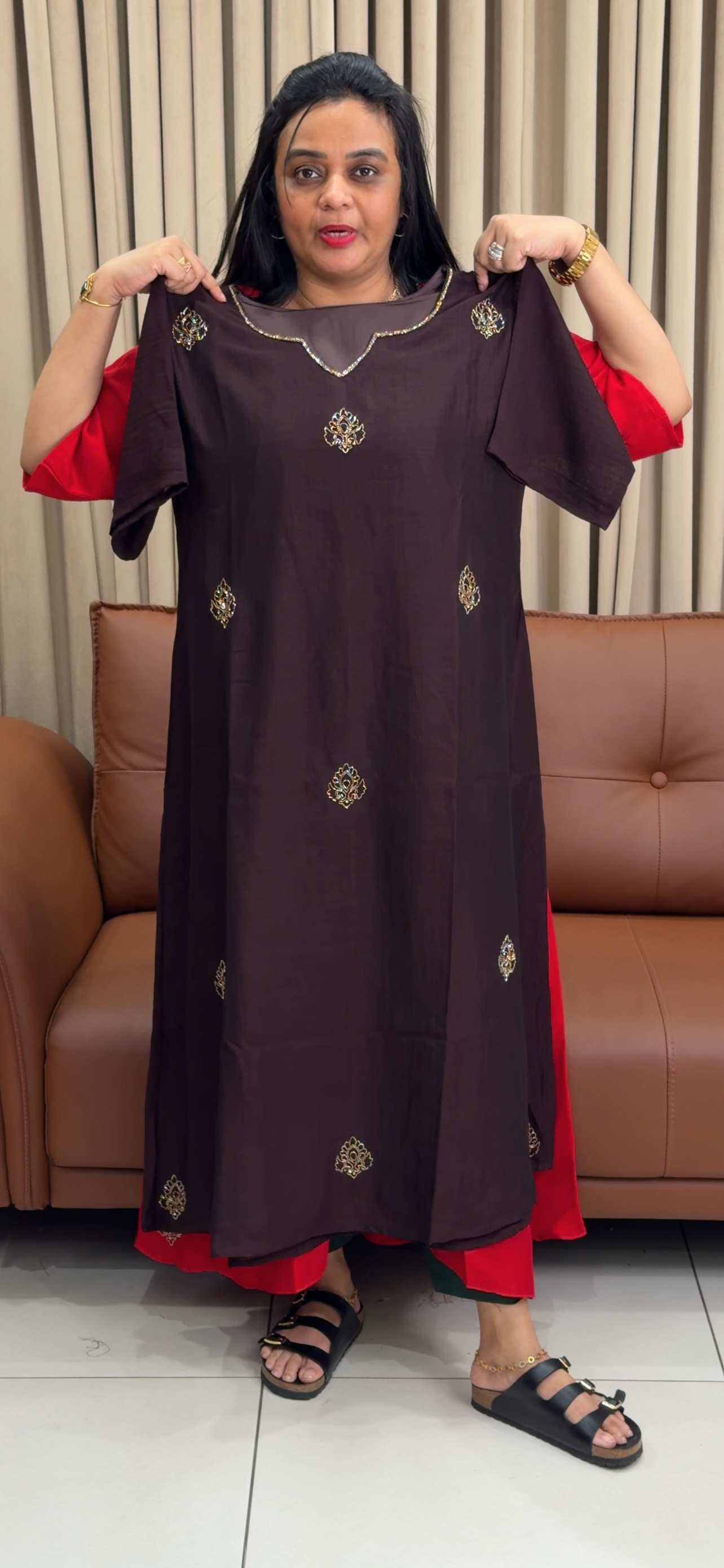IHA'S IN-HOUSE SEMI RAW SILK TUNIC TOPS - IHA 34816