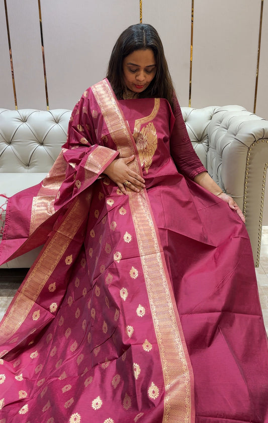 CHANDERI BANARASI UNSTITCHED SALWAR SUITS - IHA 22945