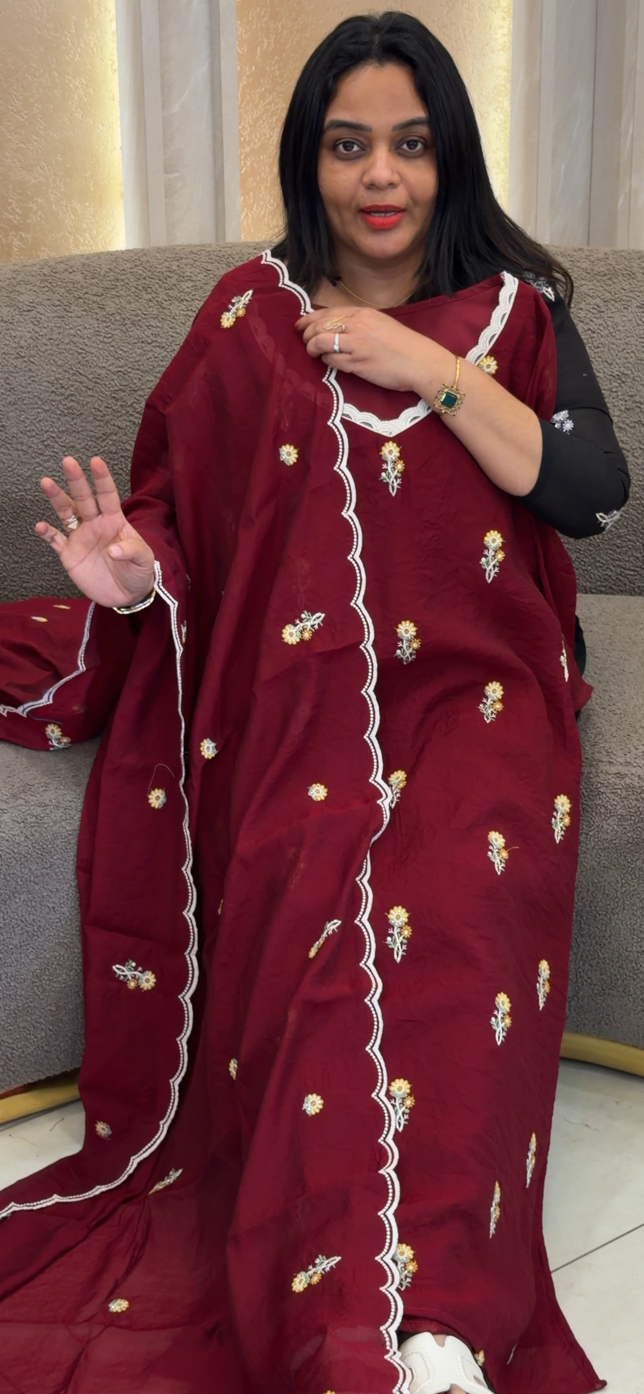 IHA'S IN-HOUSE MUL CHANDERI SLITTED TOP AND DUPATTA - IHA 33352