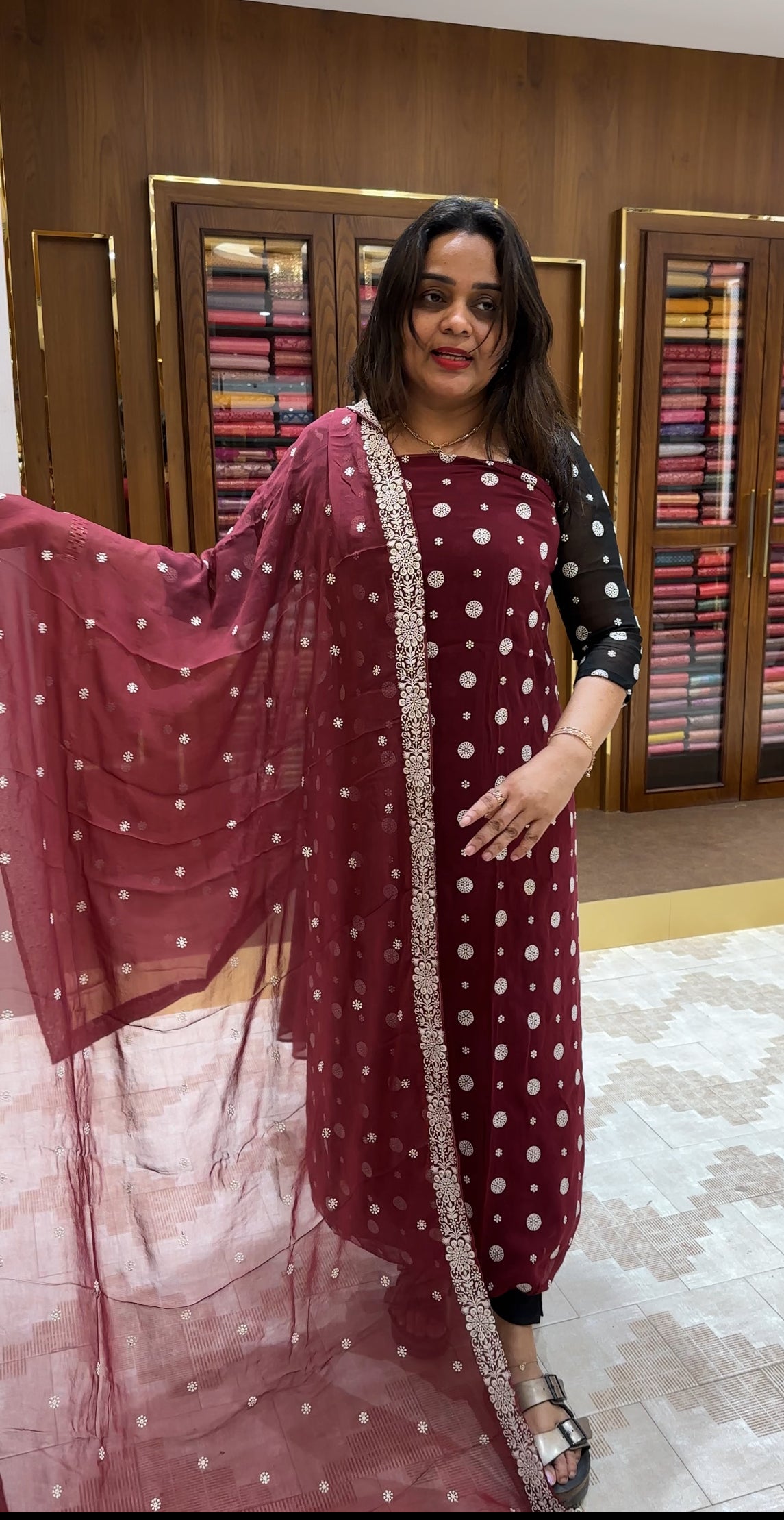 LUCKNOWI CHIKANKARI UNSTITCHED SALWAR SUITS - IHA 26159