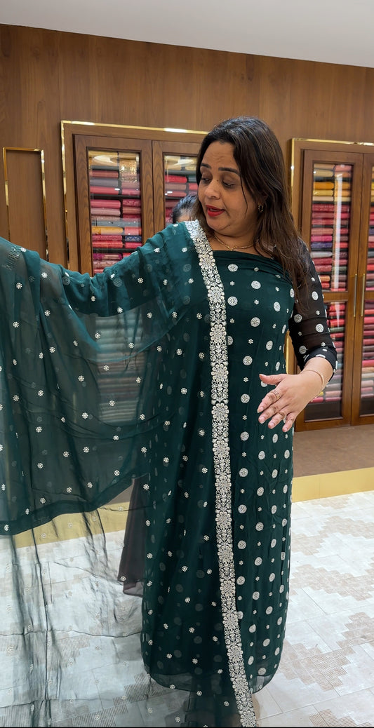 LUCKNOWI CHIKANKARI UNSTITCHED SALWAR SUITS - IHA 26159