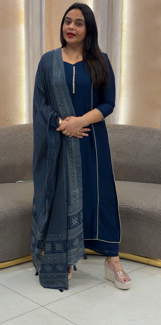 IHA'S IN-HOUSE SEMI RAW SILK TOP ,BOTTOM AND DUPATTA - IHA 33730