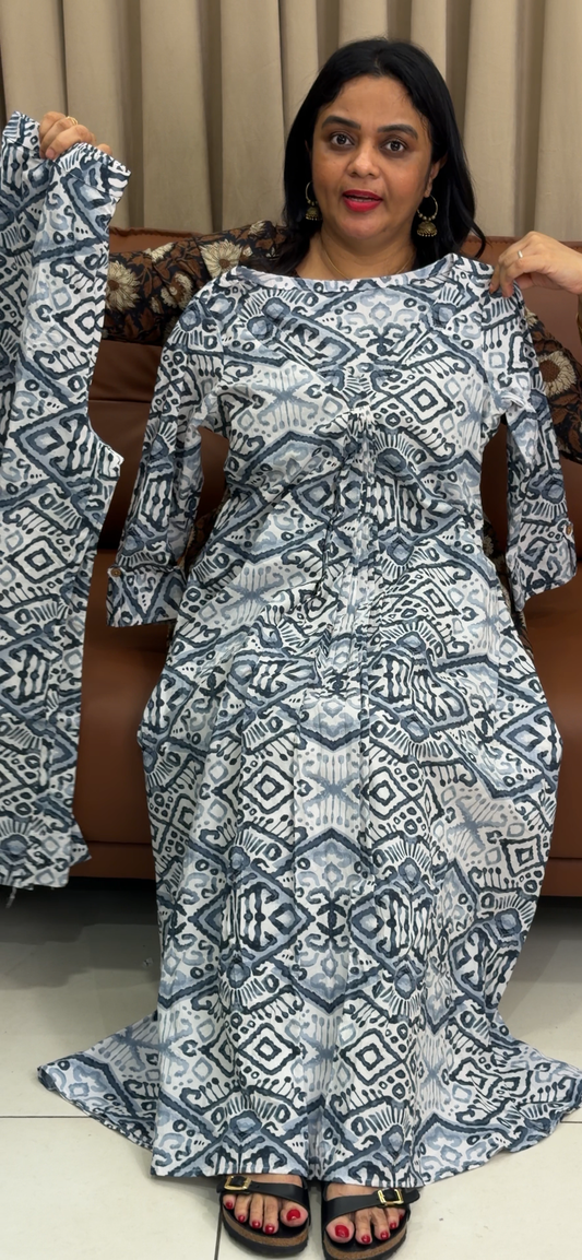 IHA'S IN-HOUSE LONG PRINTED ALINE TOPS - IHA 34097