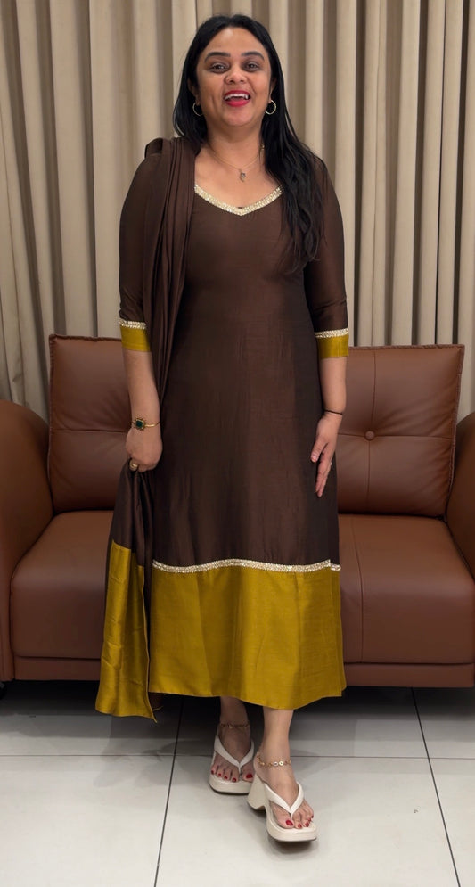 IHA'S IN-HOUSE SEMI RAW SILK SLITTED TOP AND DUPATTA - IHA 34212