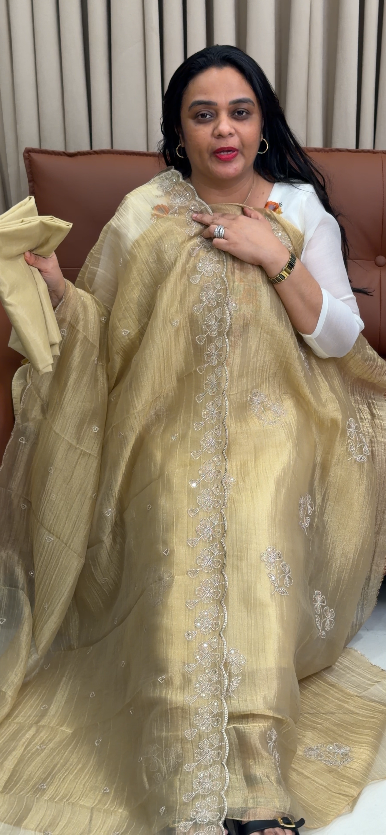 CRUSHED BANARASI TISSUE UNSTITCHED SALWAR SUITS - IHA 34894