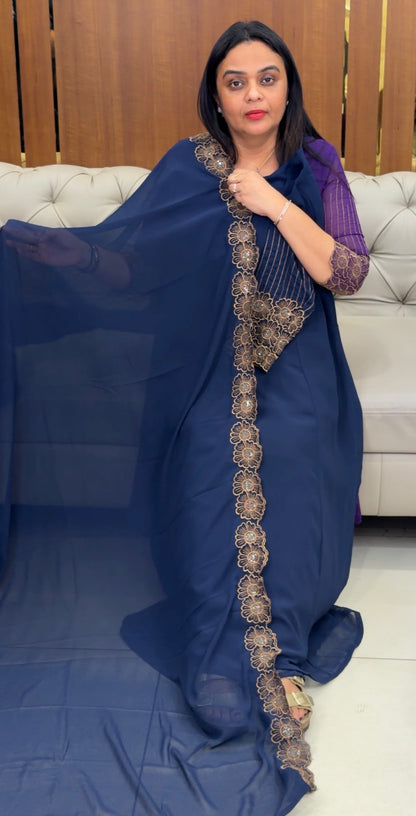 FAUX GEORGETTE ALINE TOP , BOTTOM AND DUPATTA - IHA 32805