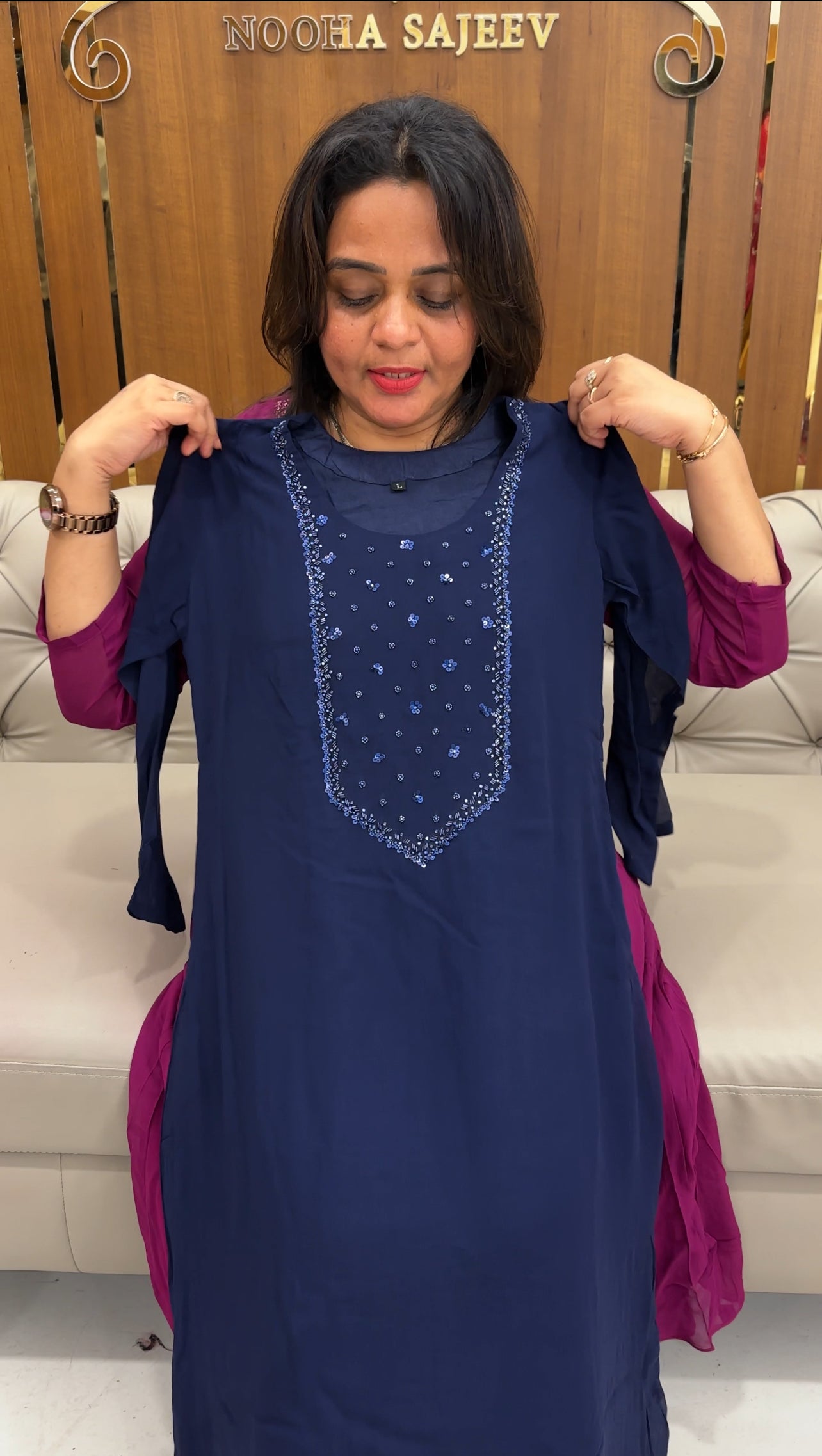 HAND WORKED GEORGETTE ALINE TOPS  - IHA 25894