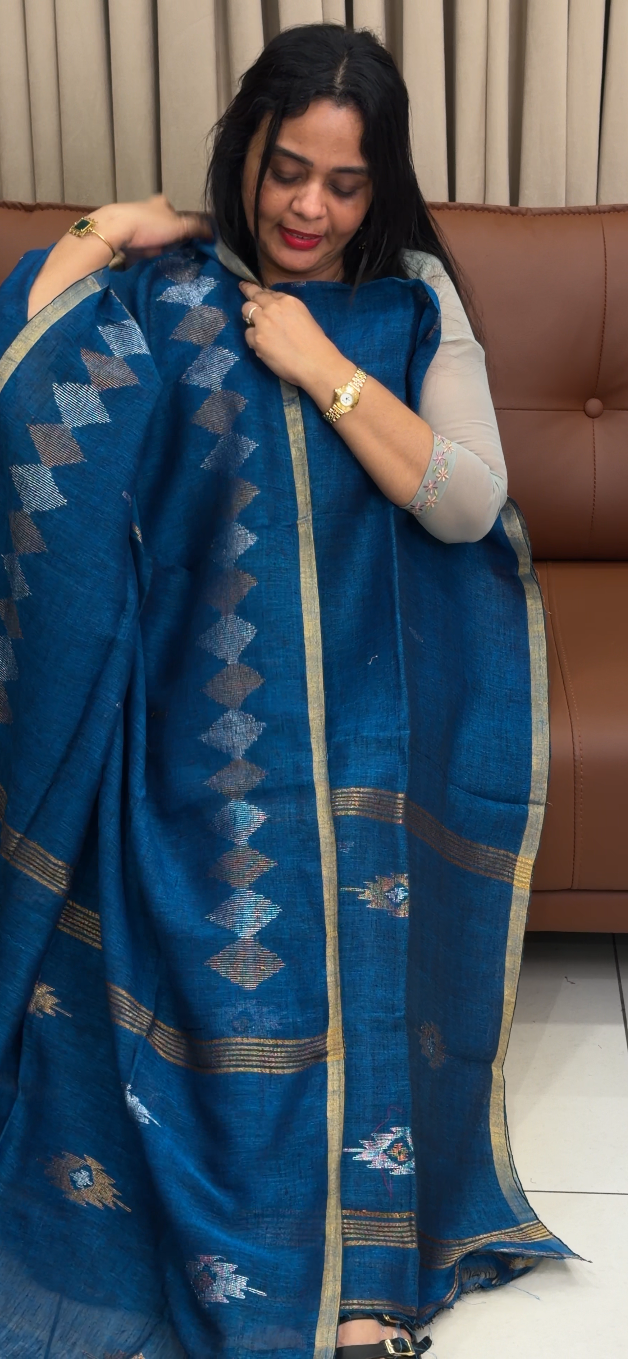 LINEN JAMDANI UNSTITCHED SALWAR SUITS - IHA 34516