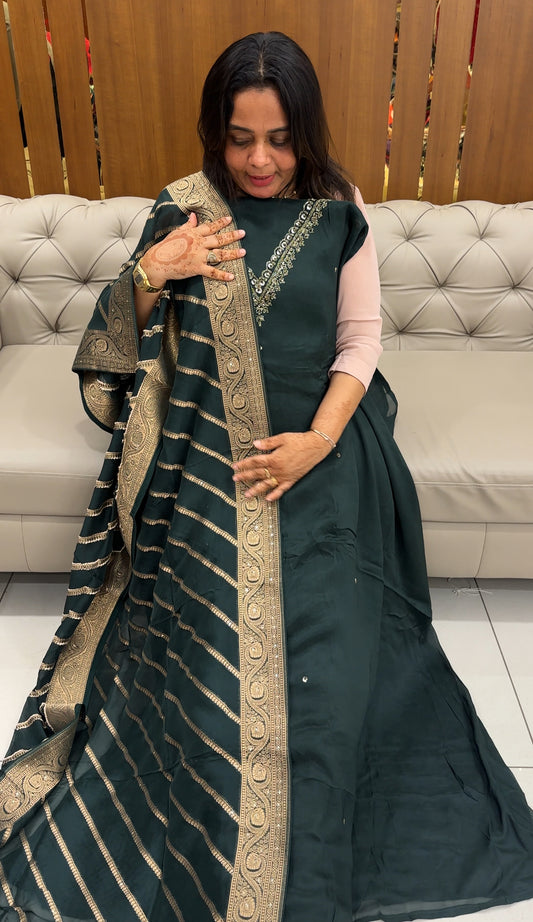 VISCOSE ORGANZA UNSTITCHED SALWAR SUITS - IHA 27488