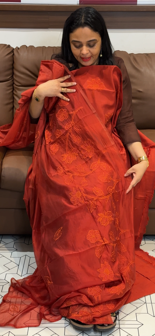MUL CHANDERI UNSTITCHED SALWAR SUITS - IHA 35553