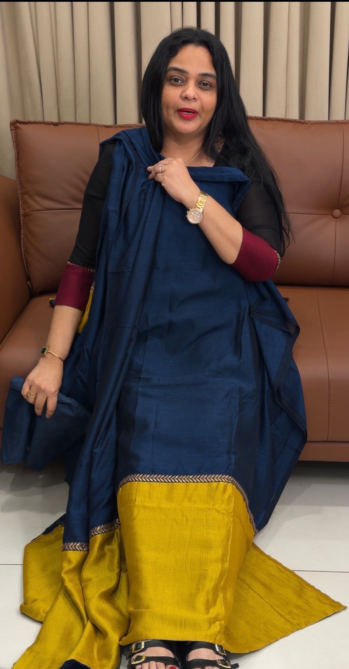 IHA'S IN-HOUSE SEMI RAW SILK TOP,BOTTOM AND DUPATTA - IHA 34498