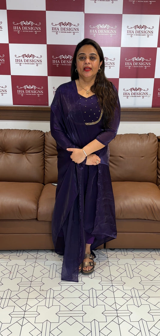 IHA'S IN-HOUSE VELVET ORGANZA TOP,BOTTOM AND DUPATTA - IHA 23570