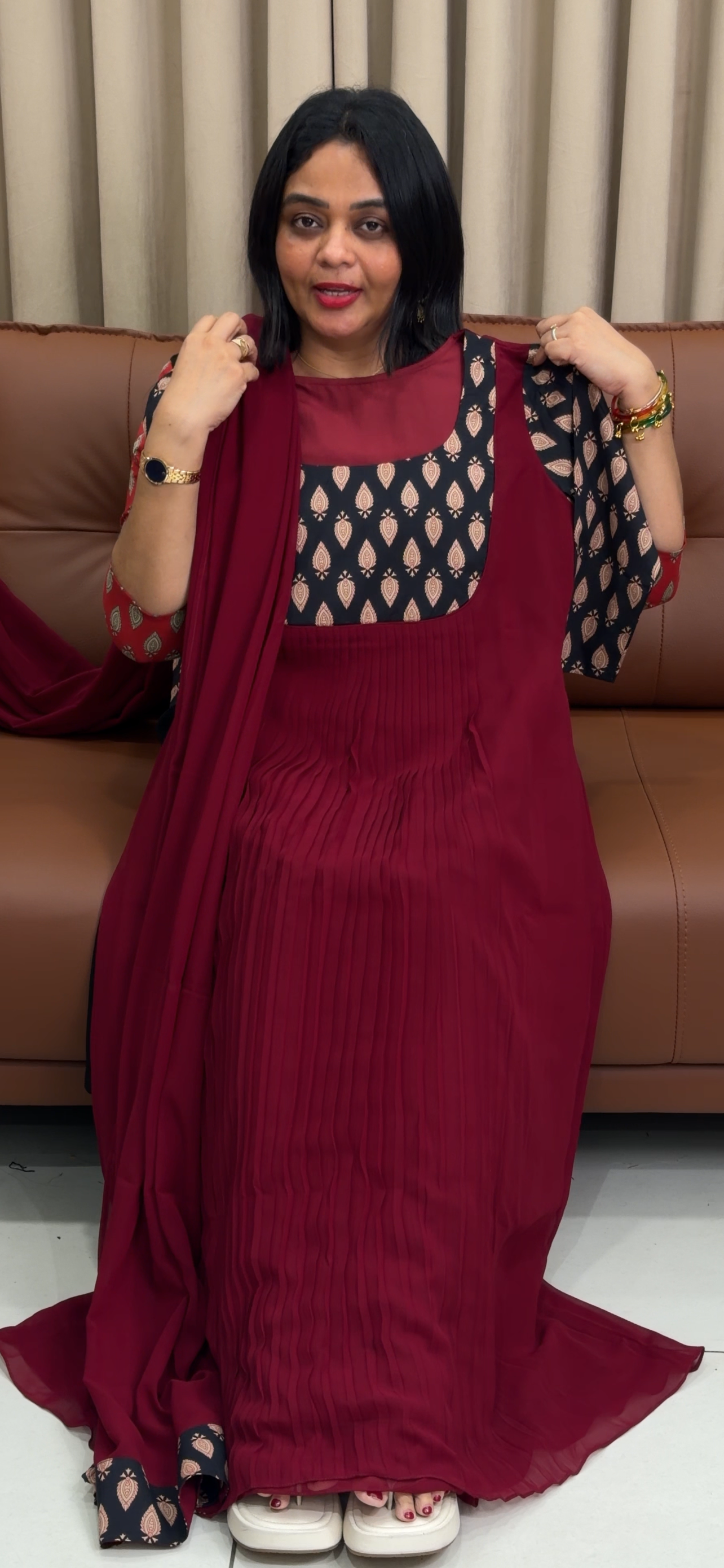 IHA'S IN-HOUSE FAUX GEORGETTE  ALINE TOP AND DUPATTA - IHA 33854