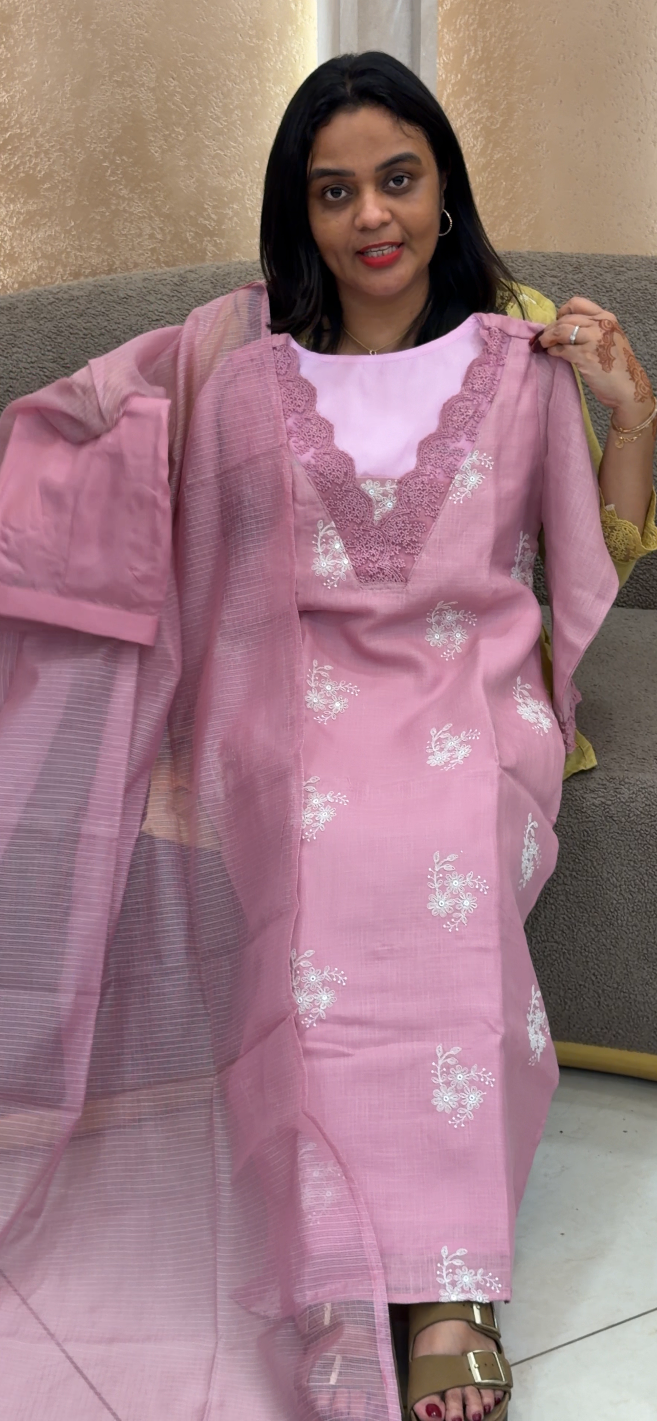 IHA'S IN-HOUSE COTTON LINEN TOP, BOTTOM AND DUPATTA - IHA 32982