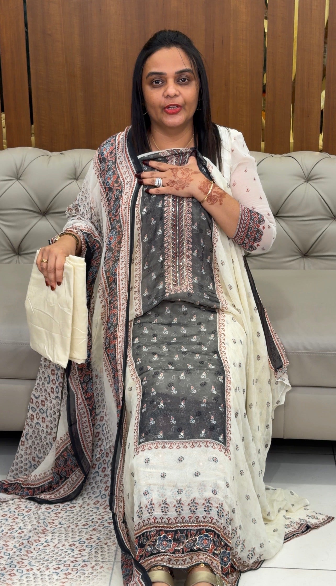 AJRAKH PRINTED GEORGETTE UNSTITCHED SALWAR SUITS - IHA 31415