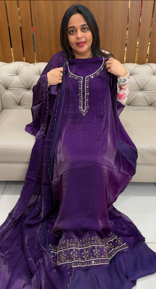 VELVET ORGANZA UNSTITCHED SALWAR SUITS - IHA 26065