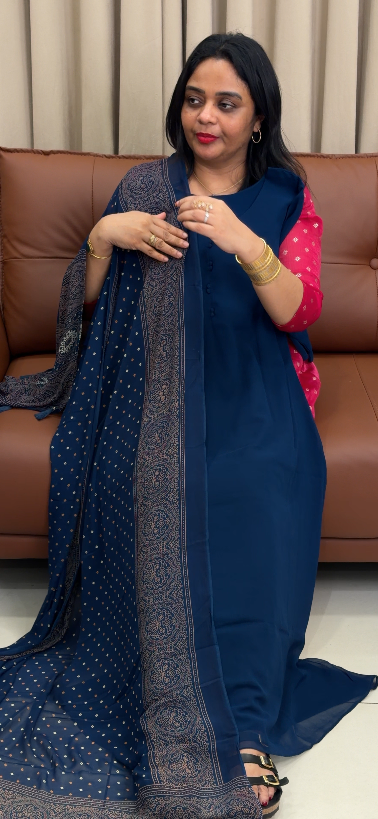 FAUX GEORGETTE ALINE TOP AND DUPATTA - IHA 34028
