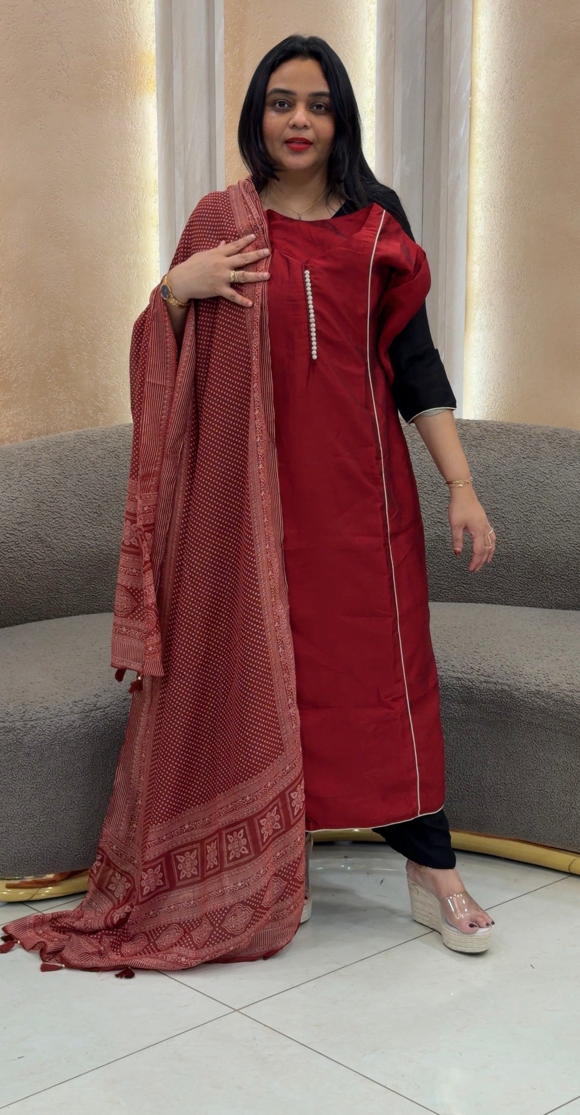 IHA'S IN-HOUSE SEMI RAW SILK TOP ,BOTTOM AND DUPATTA - IHA 32838