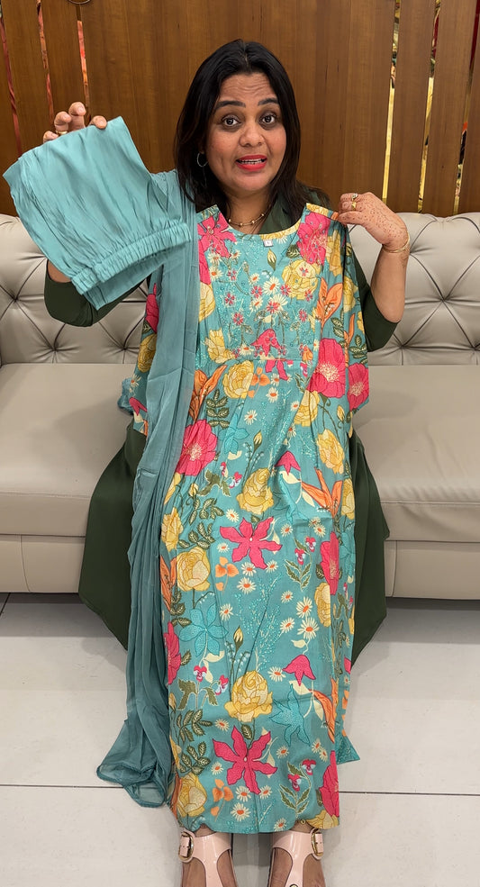 PRINTED MUSLIN TOP, BOTTOM AND DUPATTA - IHA 27576