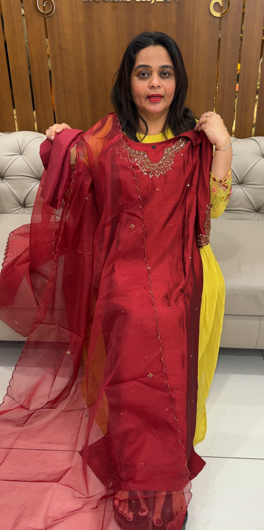SEMI RAW SILK TOP,BOTTOM AND DUPATTA - IHA 26036