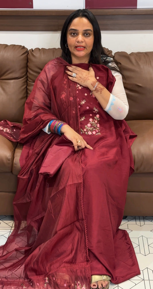 MUL CHANDERI UNSTITCHED SALWAR SUITS - IHA 31558