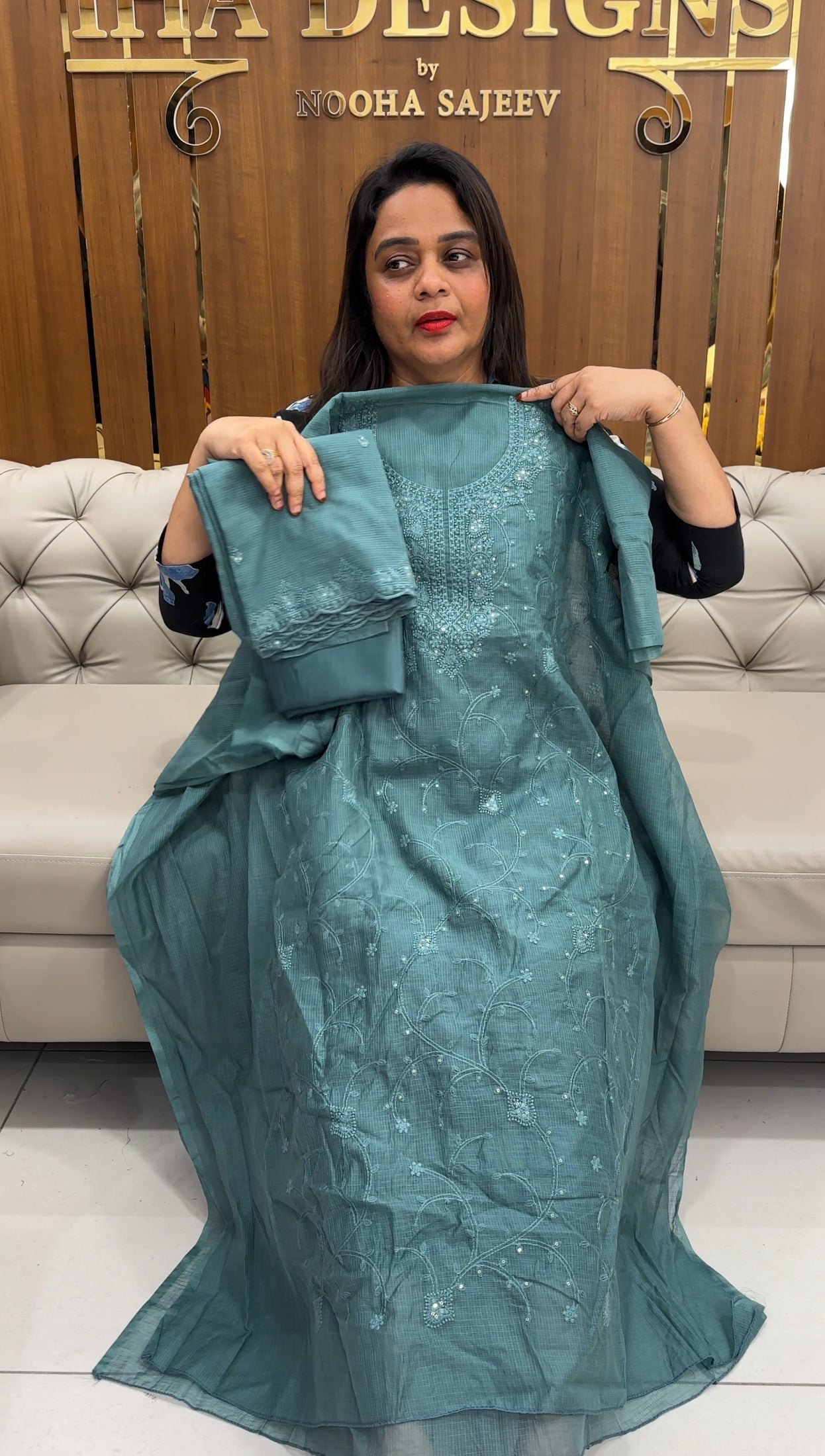 LUCKNOWI CHIKANKARI UNSTITCHED SALWAR SUITS - IHA 25358