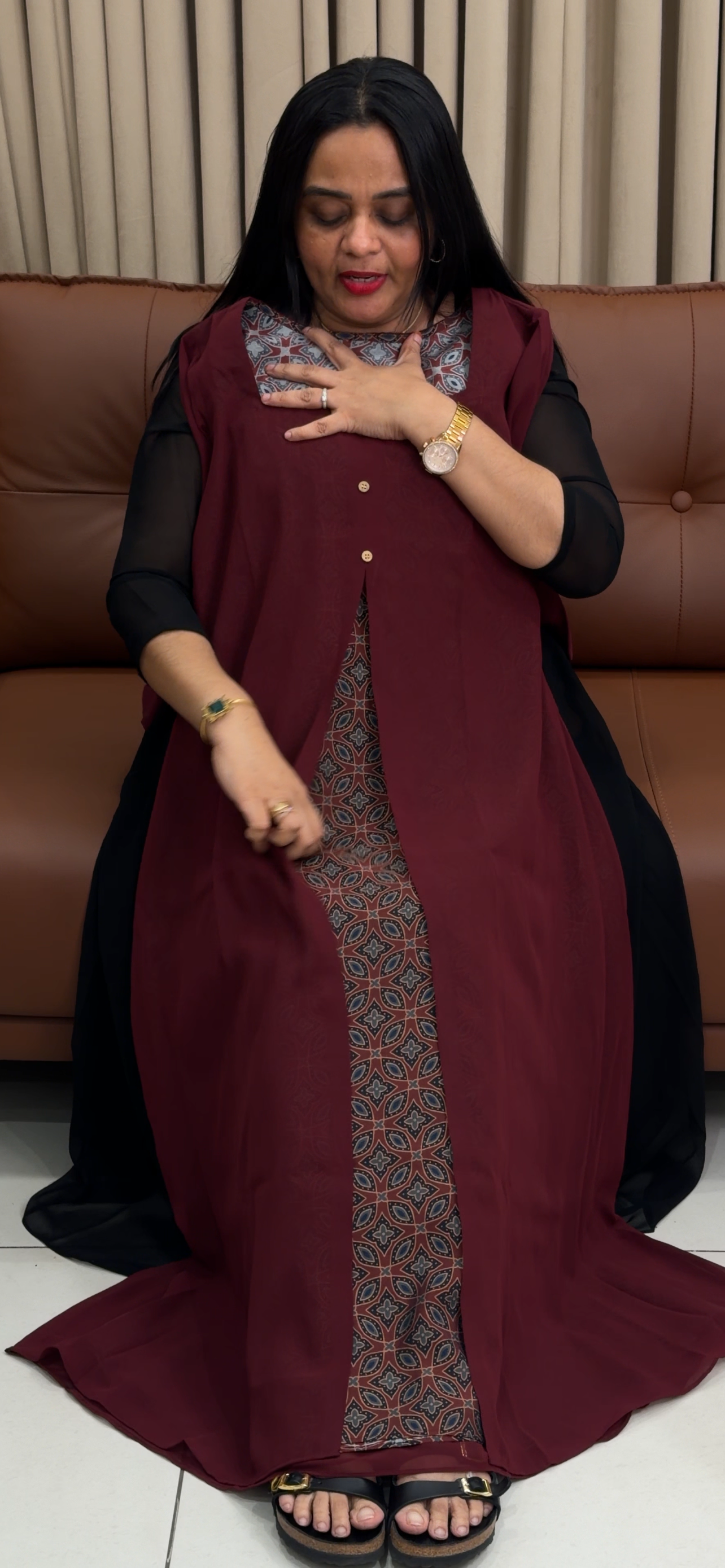 IHA'S IN-HOUSE GEORGETTE LONG ALINE TOPS - IHA 34687
