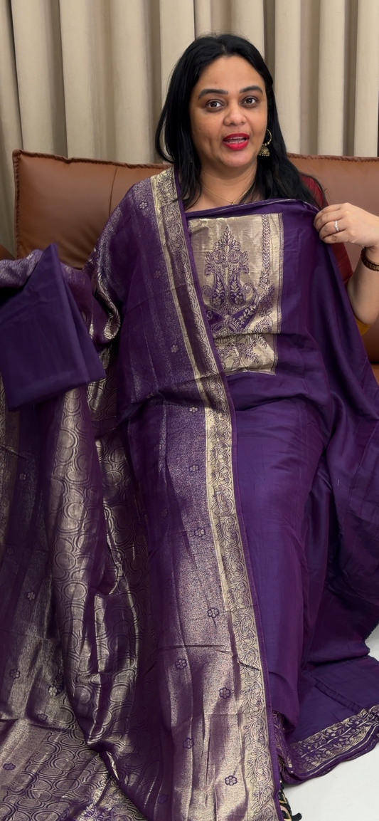 SEMI BANARASI UNSTITCHED SALWAR SUITS - IHA 34187