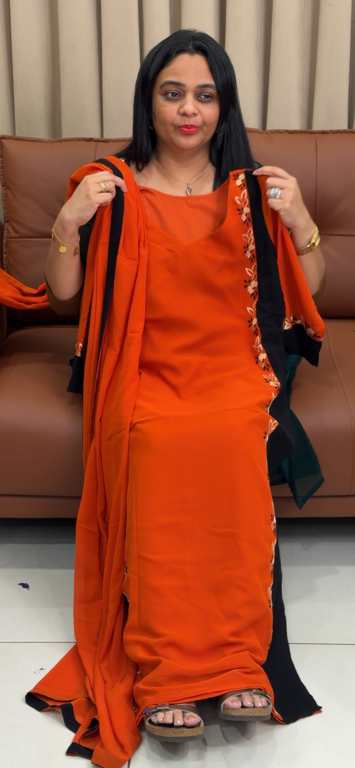 IHA'S IN-HOUSE FAUX GEORGETTE LONG SLITTED TOP AND DUPATTA  - IHA 35805