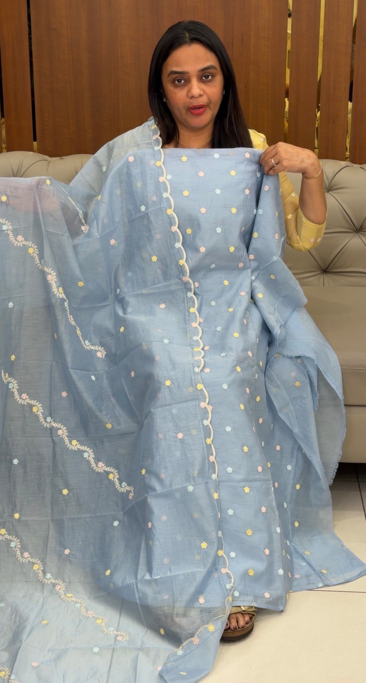 MUL CHANDERI UNSTITCHED SALWAR SUITS - IHA 32801
