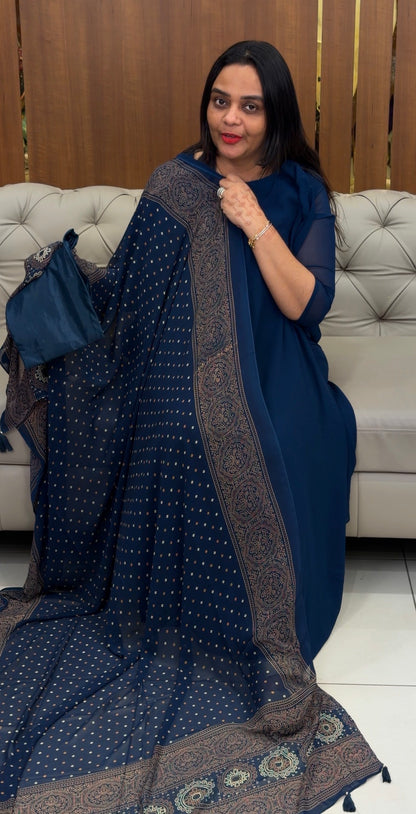 FAUX GEORGETTE ALINE TOP ,BOTTOM AND DUPATTA  - IHA 35095