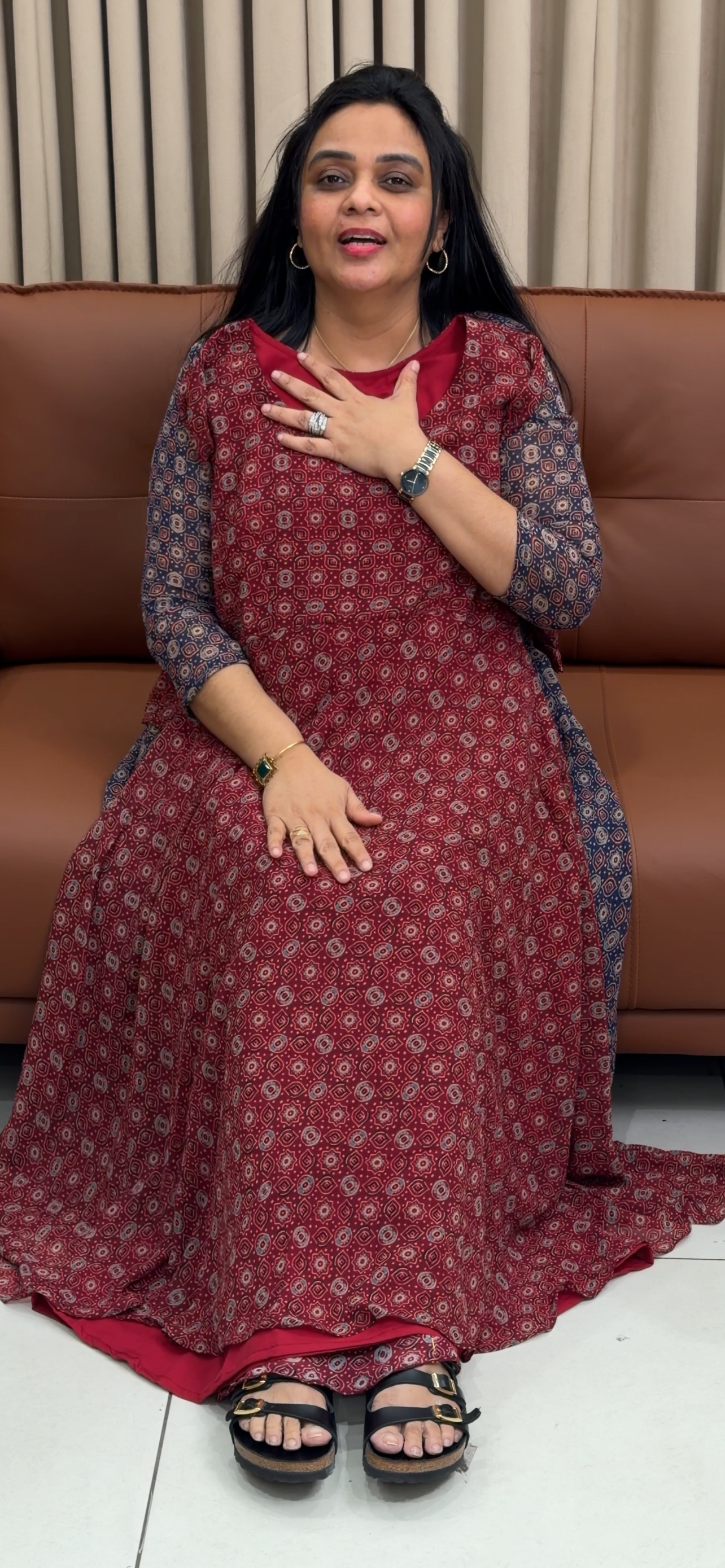 IHA'S IN-HOUSE AJRAKH PRINTED ANARKALI TOPS - IHA 34940