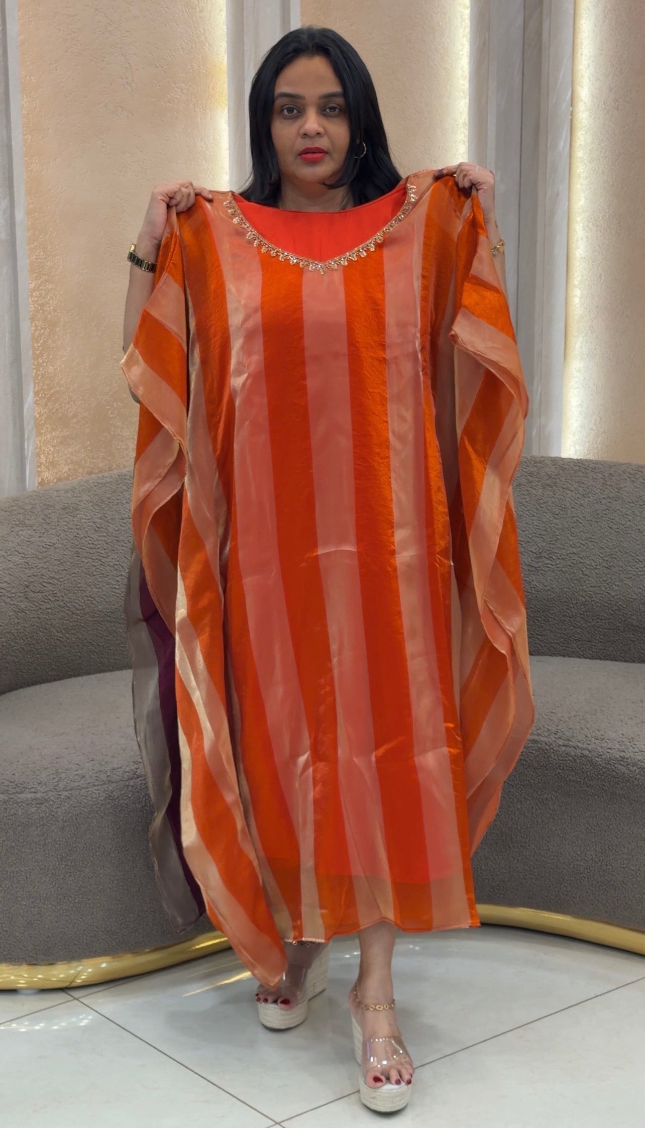 IHA'S IN-HOUSE VELVET ORGANZA KAFTAN TOPS - IHA 32942