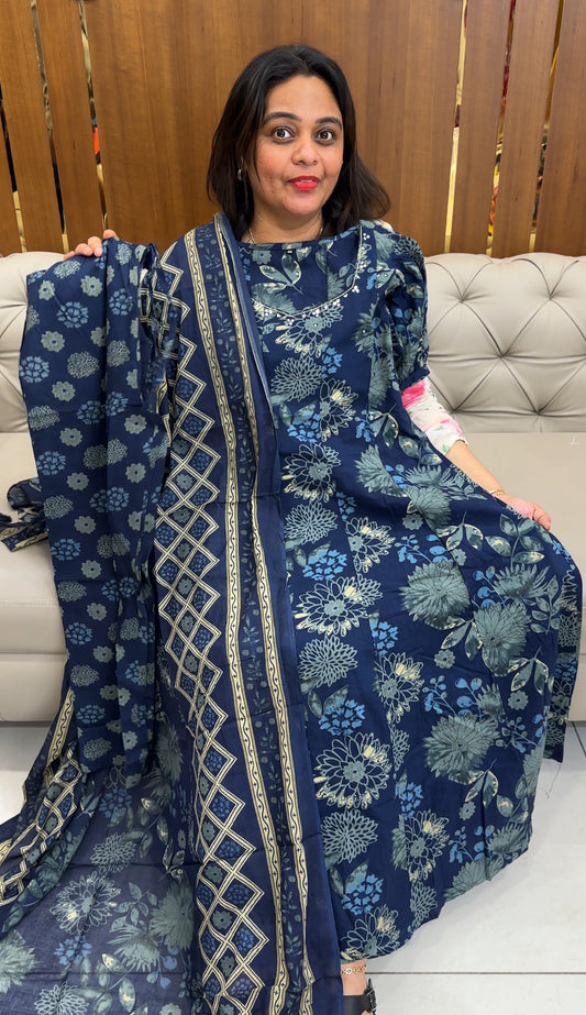 PRINTED LONG ANARKALI TOP, BOTTOM AND DUPATTA - IHA 26123