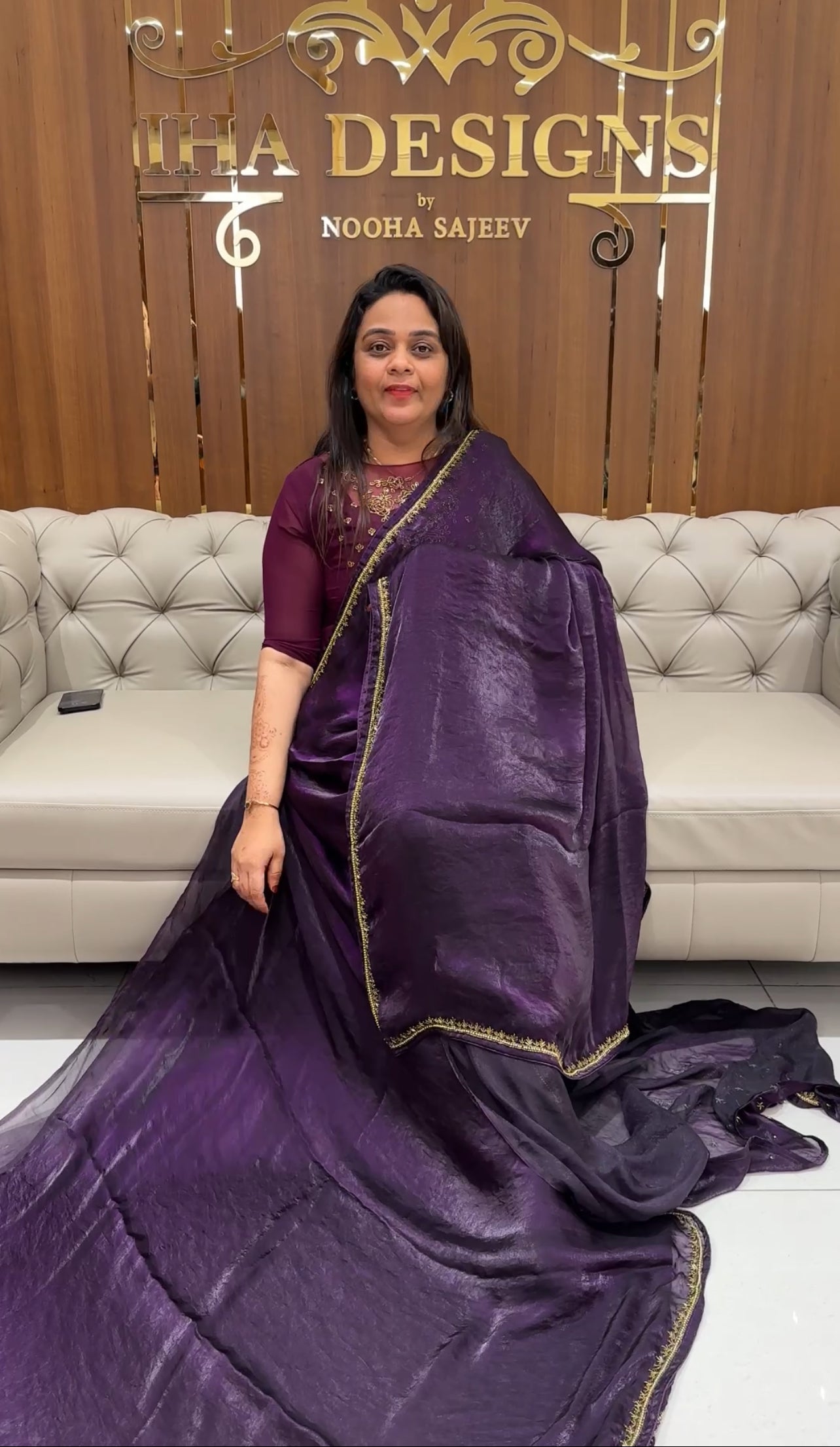 VELVET ORGANZA SAREES - IHA 23852