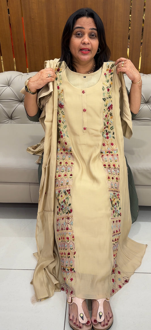 MALAI CHANDERI TOP,BOTTOM AND DUPATTA - IHA 27598
