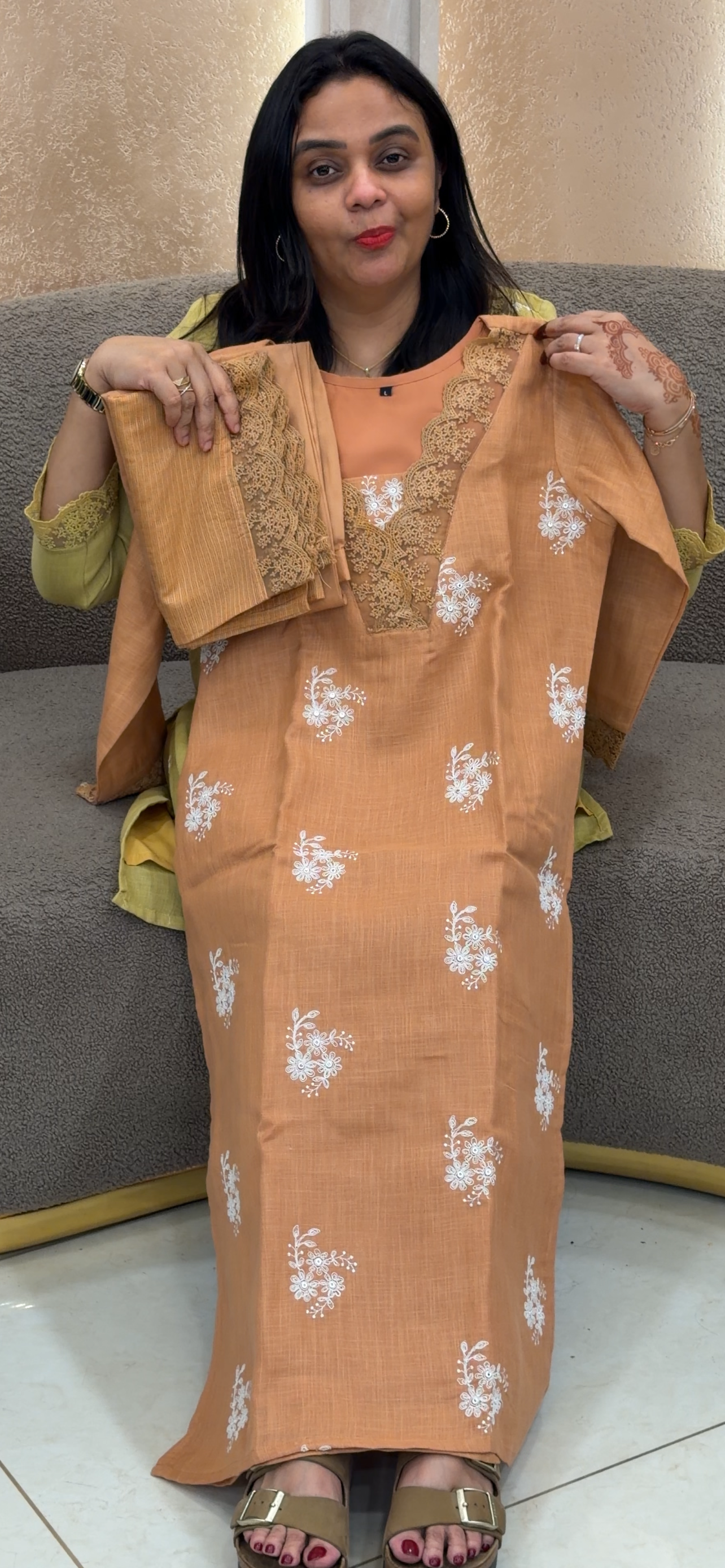 IHA'S IN-HOUSE COTTON LINEN TOP, BOTTOM AND DUPATTA - IHA 32982