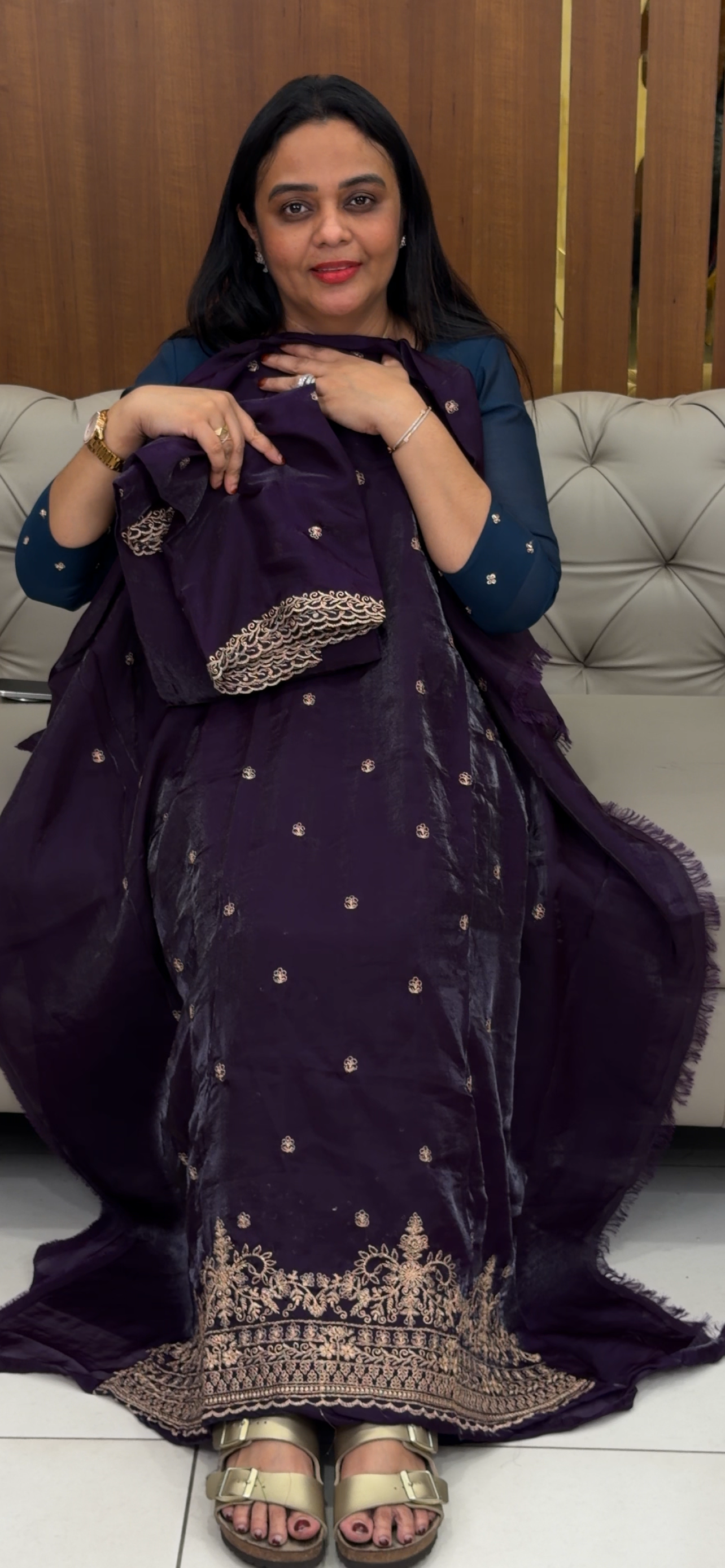 VELVET ORGANZA UNSTITCHED SALWAR SUITS - IHA 33163