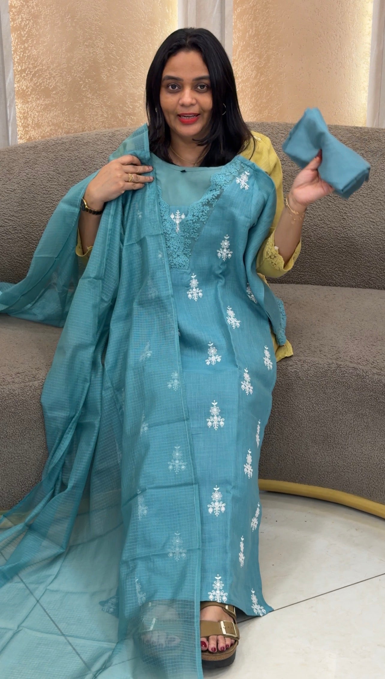 IHA'S IN-HOUSE COTTON LINEN TOP,BOTTOM AND DUPATTA - IHA 32961