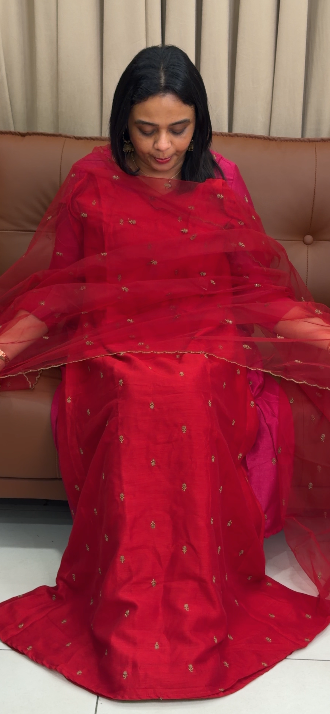 SEMI RAW SILK LONG ALINE TOP AND DUPATTA - IHA 33873