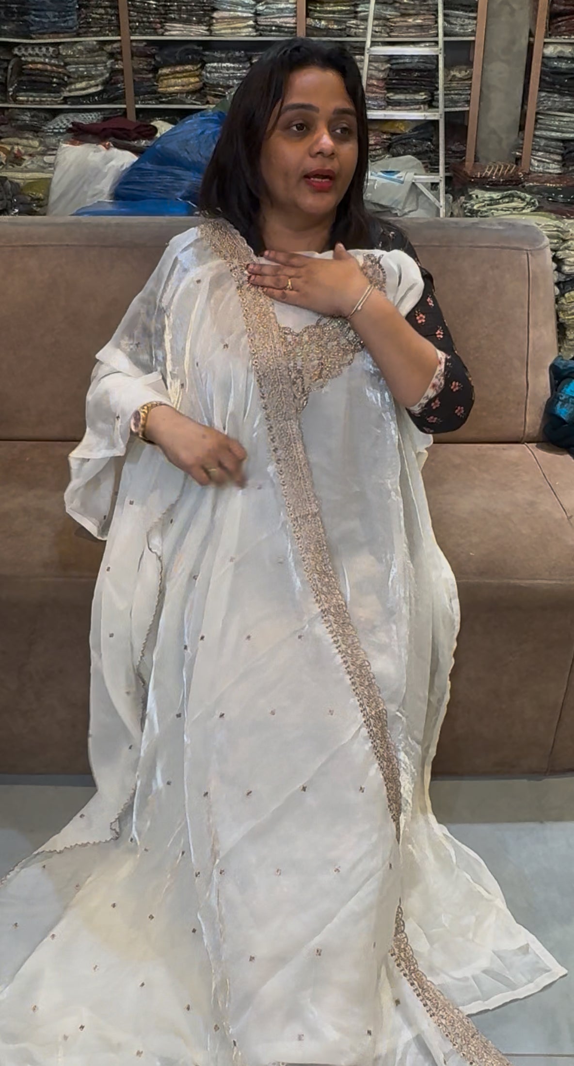 VELVET ORGANZA UNSTITCHED SALWAR SUITS - IHA 25253