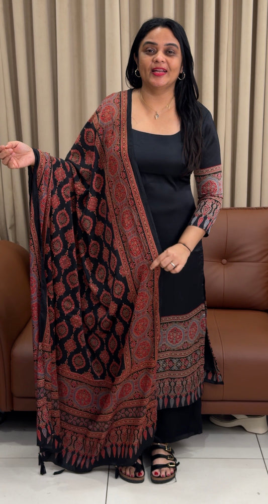 AJRAKH PRINTED UNSTITCHED SALWAR SUITS - IHA 34214