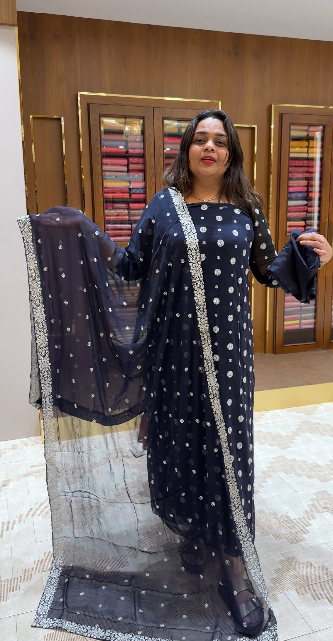 LUCKNOWI CHIKANKARI UNSTITCHED SALWAR SUITS - IHA 26159
