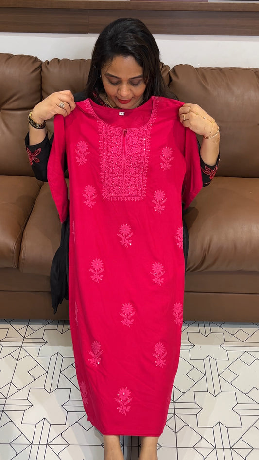 CHIKANKARI RAYON LONG TOP - IHA 24022